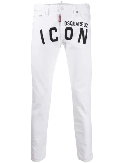 Shop Dsquared2 Icon Logo Tapered Jeans In White