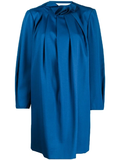 Shop Nina Ricci Pleated Shift Dress In Blue