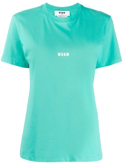 Shop Msgm Logo-print Crew-neck T-shirt In Blue