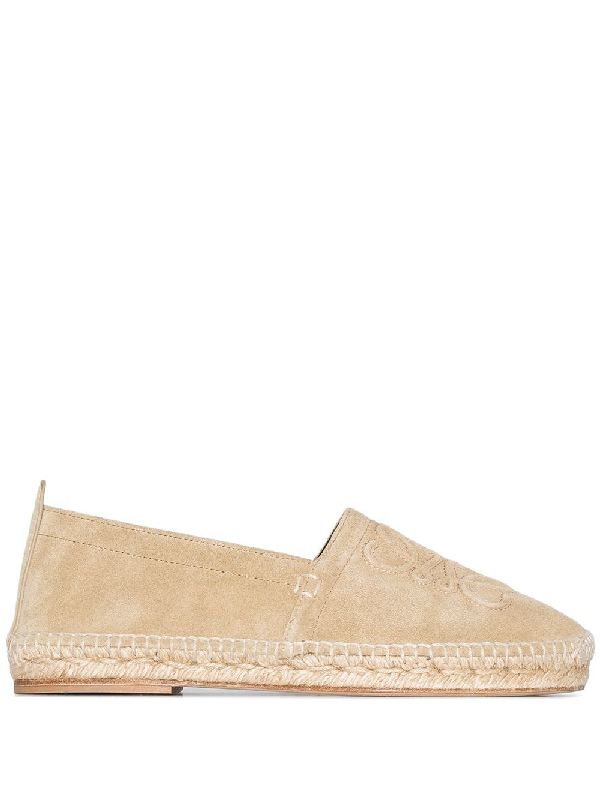 Loewe Gold Anagram Logo Embroidered Suede Espadrilles In Neutrals Modesens