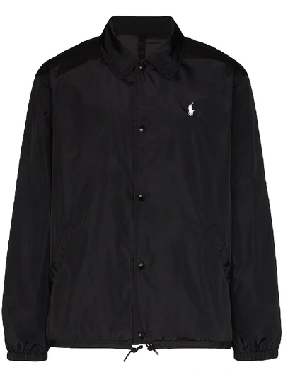 Shop Polo Ralph Lauren Logo Embroidered Shirt Jacket In Black