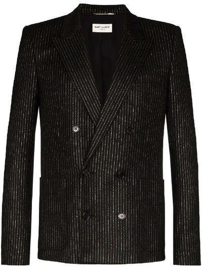 Shop Saint Laurent Metallic Pinstripe Double-breasted Blazer In Black