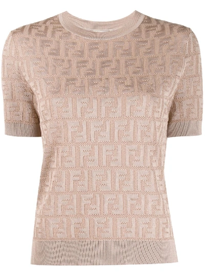 Shop Fendi Ff Jacquard Knitted Top In Neutrals