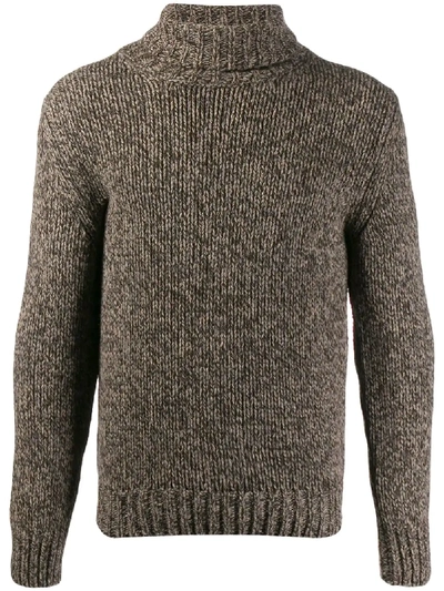 Shop Zanone Turtleneck Chunky Knit Jumper In Brown