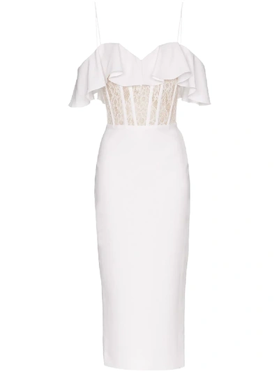 Shop Rasario Off-the-shoulder Lace Midi Dress In White