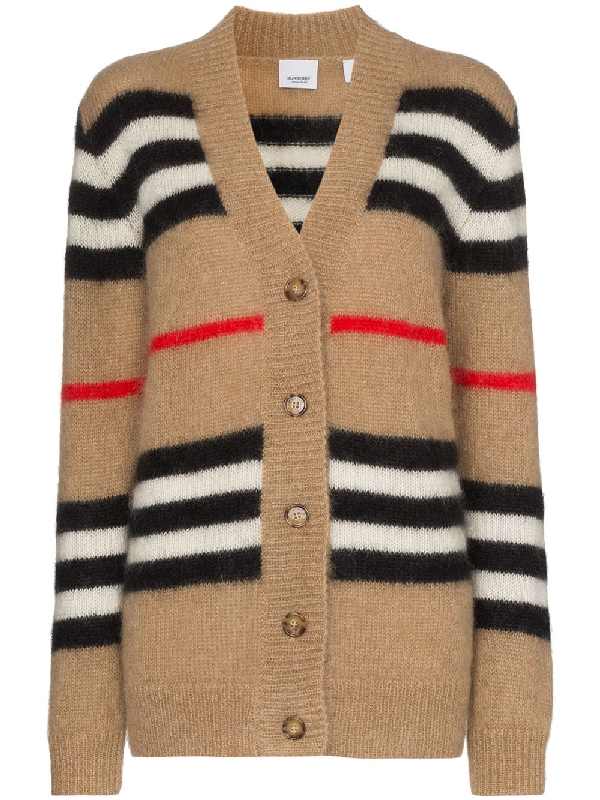 burberry striped logo intarsia mohair wool blend sweater