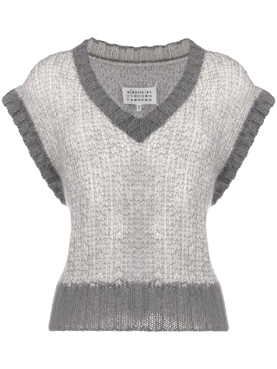 Shop Maison Margiela Cropped V-neck Knitted Vest In Grey