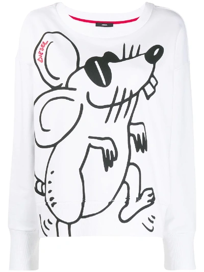 Shop Diesel Mouse Print Crew Neck Sweatshirt In White