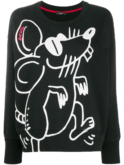 Shop Diesel Mouse Print Crew Neck Sweatshirt In Black