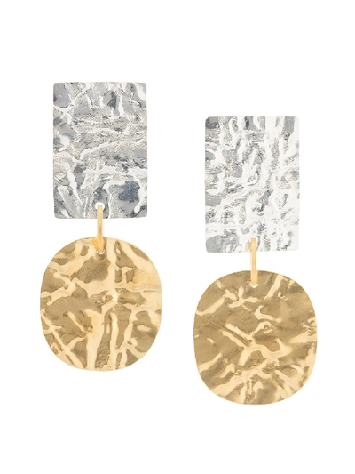 Shop Annie Costello Brown Sculpted Earrings In Gold ,silver