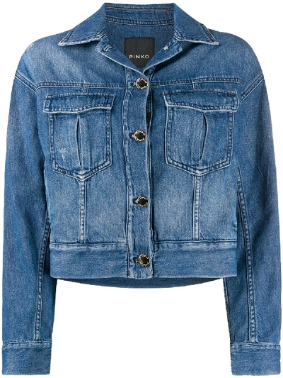 Shop Pinko Cropped Denim Jacket In Blue