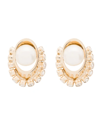 Shop Anton Heunis Crystal And Pearl Orb Earrings In Gold