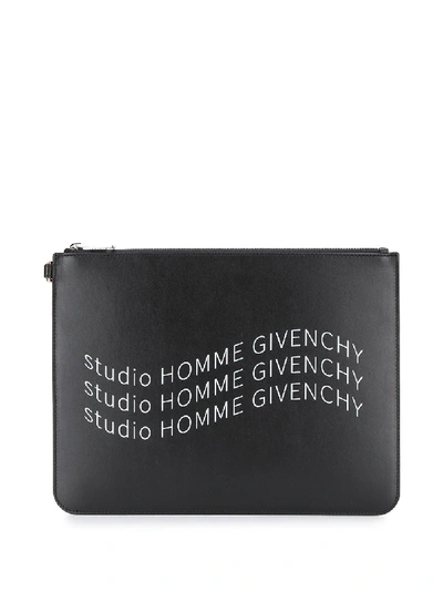Shop Givenchy Logo Zipped Clutch In Black