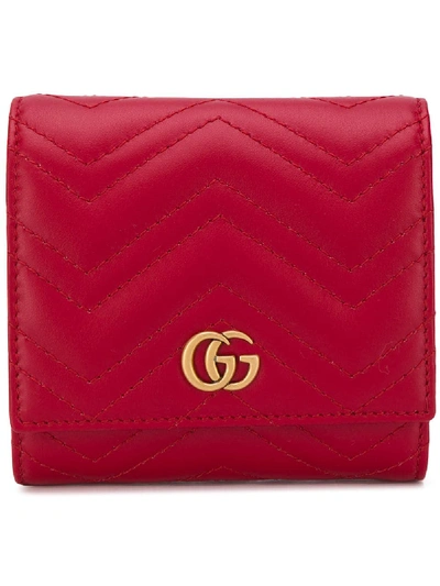 Shop Gucci Small Quilted Gg Wallet In Red