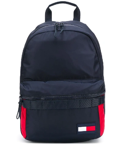 Shop Tommy Hilfiger Front Logo Patch Zipped Backpack In Blue