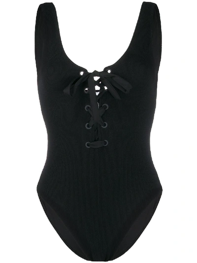 Shop Ganni Lace Front One Piece In Black