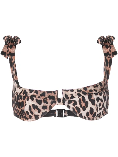 Shop Ganni Balconette Leopard Print Bra In Neutrals