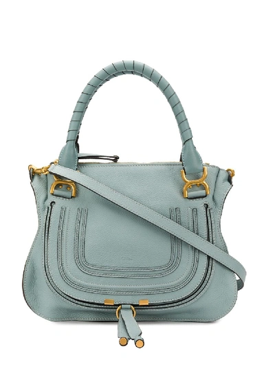 Shop Chloé Marcie Leather Tote In 蓝色
