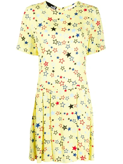 Shop Love Moschino Star Print Shift Dress In Yellow
