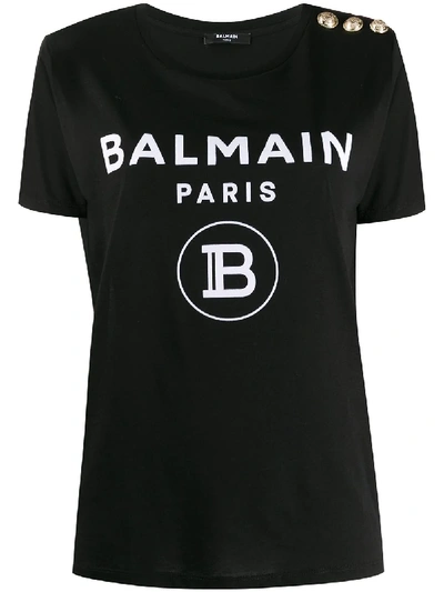 Shop Balmain Logo T-shirt In Black