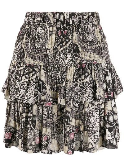 Shop Isabel Marant Étoile Ruched Layered Paisley Print Skirt In Black