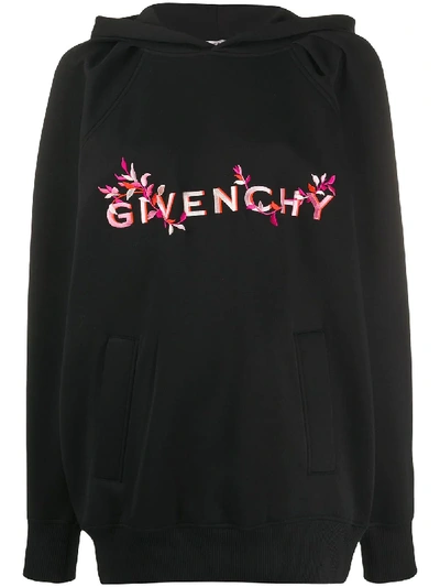 Shop Givenchy Embroidered Logo Hoodie In Black