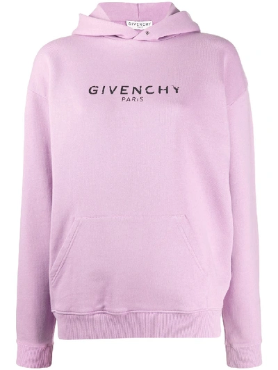 Shop Givenchy Logo Print Hoodie In Purple