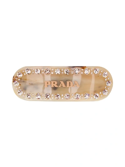 Shop Prada Logo Hair Clip In Neutrals