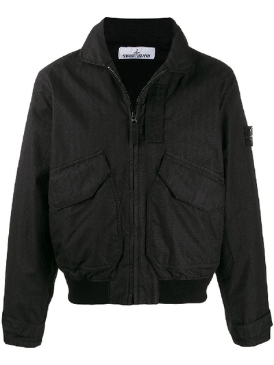 Stone Island Zip-front Lightweight Jacket In Black