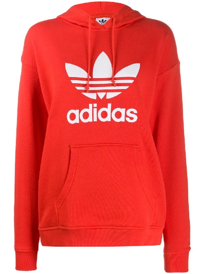 Shop Adidas Originals Adicolor Logo-print Cotton Hoodie In Red