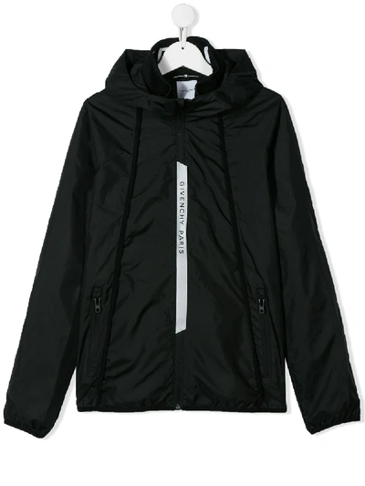 Shop Givenchy Teen Logo-print Hooded Jacket In Black