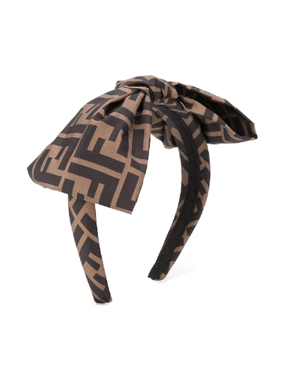 Shop Fendi Logo Bow Headband In Brown