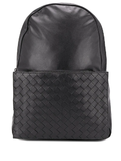 Shop Bottega Veneta Intrecciato Weave Panel Backpack In Black