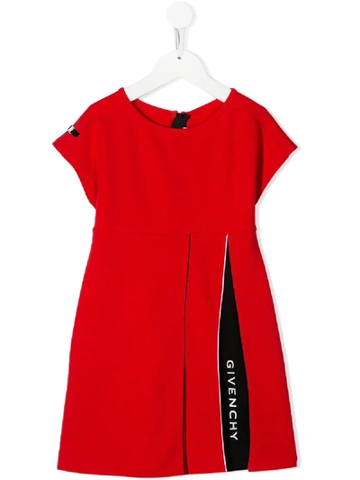 Shop Givenchy Short Sleeve Logo Dress In Red