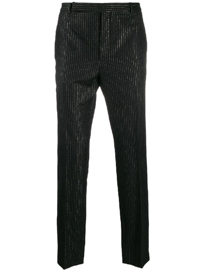 Shop Saint Laurent Metallic Stripe Tailored Trousers In Black