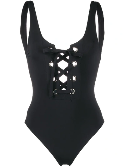 Shop Mara Hoffman Lace-up Swim Suit In Black