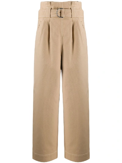 Shop Ganni Paperbag-waist Trousers In Neutrals