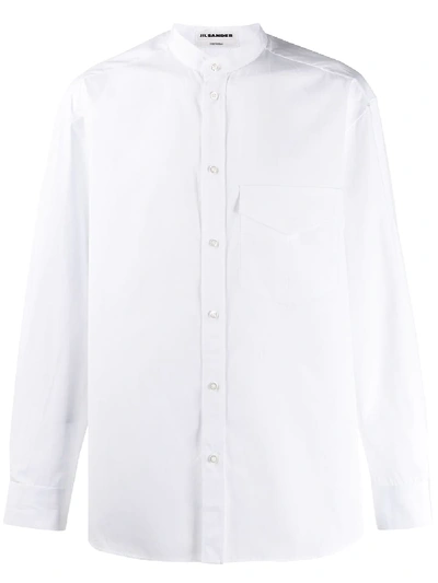 Jil Sander Band-collar Poplin Shirt In White