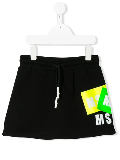 Shop Msgm Printed Logo Tape Skirt In Black