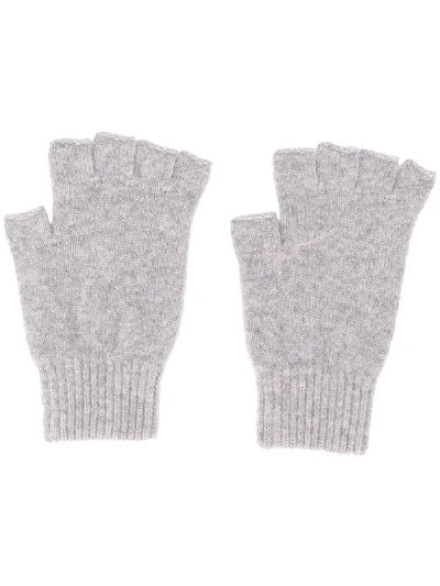 Shop Pringle Of Scotland Fingerless Fine Knit Gloves In Grey