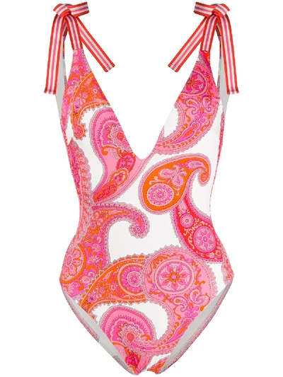 Shop Zimmermann Peggy Paisley Print Swimsuit In White