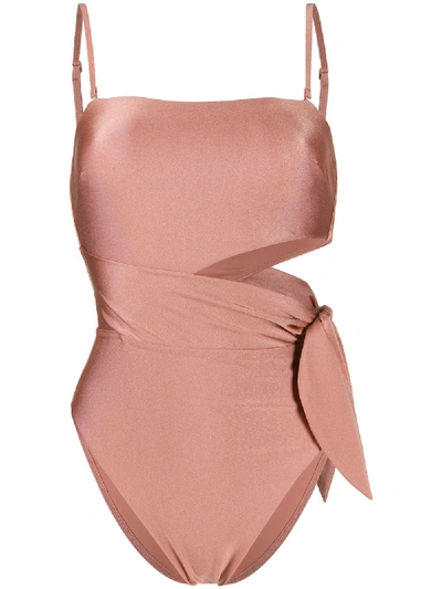 Shop Zimmermann Freja Scarf-tie Bandeau Swimsuit In Pink