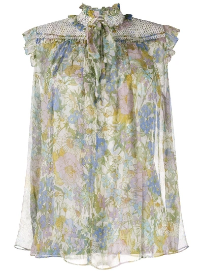 Shop Zimmermann Floral Print Blouse In Green