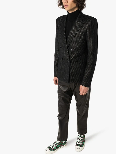 Shop Saint Laurent Pinstripe Double-breasted Blazer - Men's - Silk/cotton/polyamide/metallic Fibre In Black