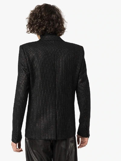 Shop Saint Laurent Pinstripe Double-breasted Blazer - Men's - Silk/cotton/polyamide/metallic Fibre In Black