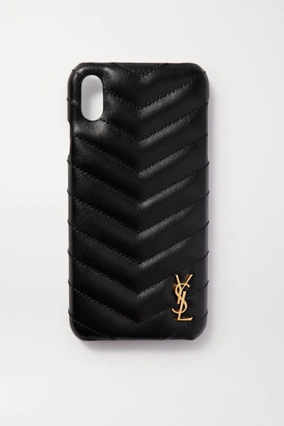 Shop Saint Laurent Embellished Quilted Leather Iphone Xs Max Case In Black
