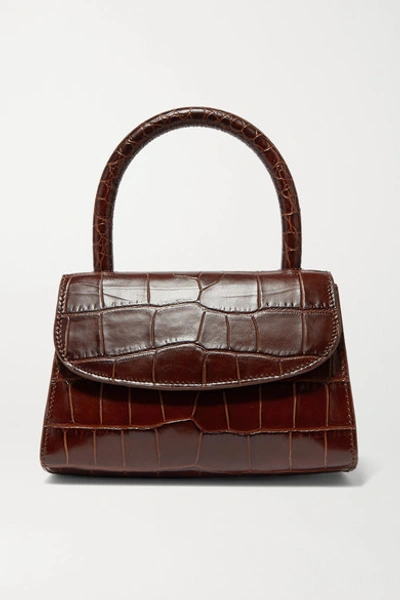 Shop By Far Mini Croc-effect Leather Tote In Taupe