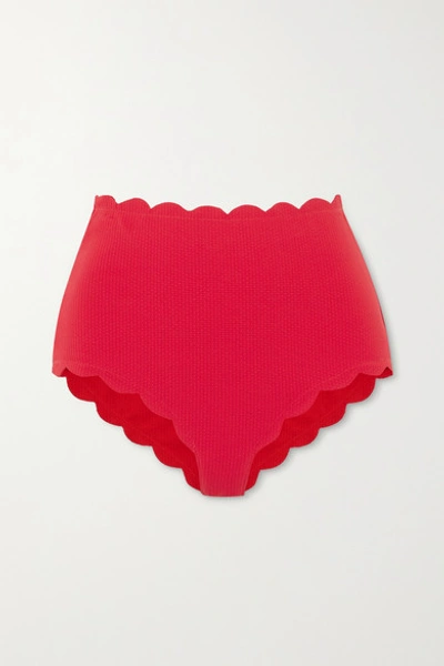 Shop Marysia Santa Monica Scalloped Stretch-crepe Bikini Briefs In Red