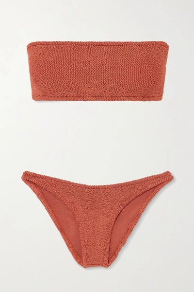 Shop Hunza G Gabrielle Seersucker Bandeau Bikini In Copper