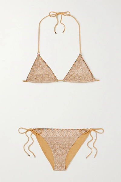 Shop Missoni Mare Metallic Crochet-knit Triangle Bikini In Gold